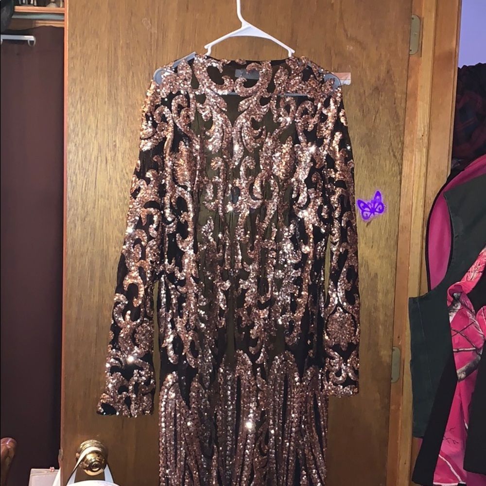 Rose Gold and black sequin duster